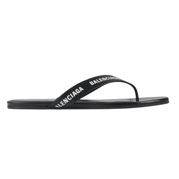 Balenciaga Black White Leather Logo Thong Slide Slip On Sandal Flip Flop Flat 37 - Picture 1 of 12